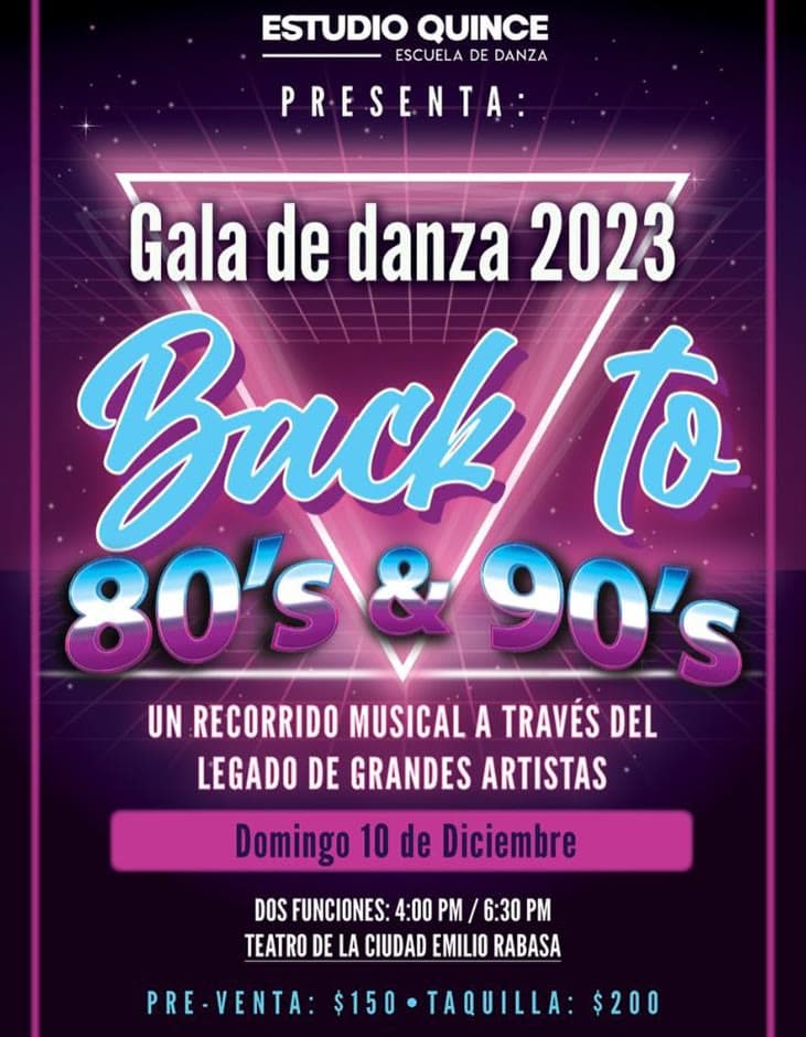 Cartel de Back to 80's & 90's, gala de danza, 10 de diciembre de 2023
